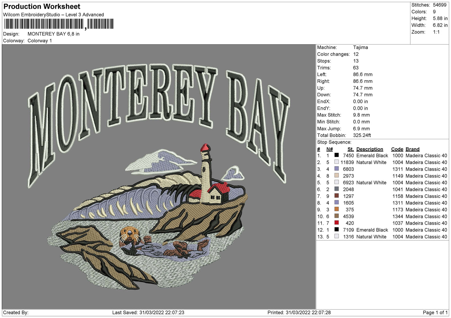 Monterey Bay Embroidery File 4 size