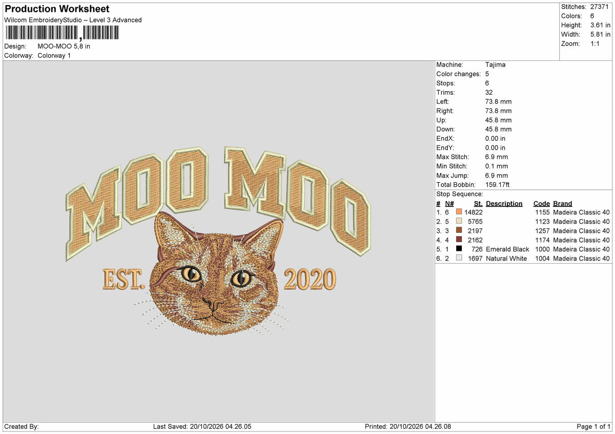 Moo Text Embroidery Machine Design File 6 sizes