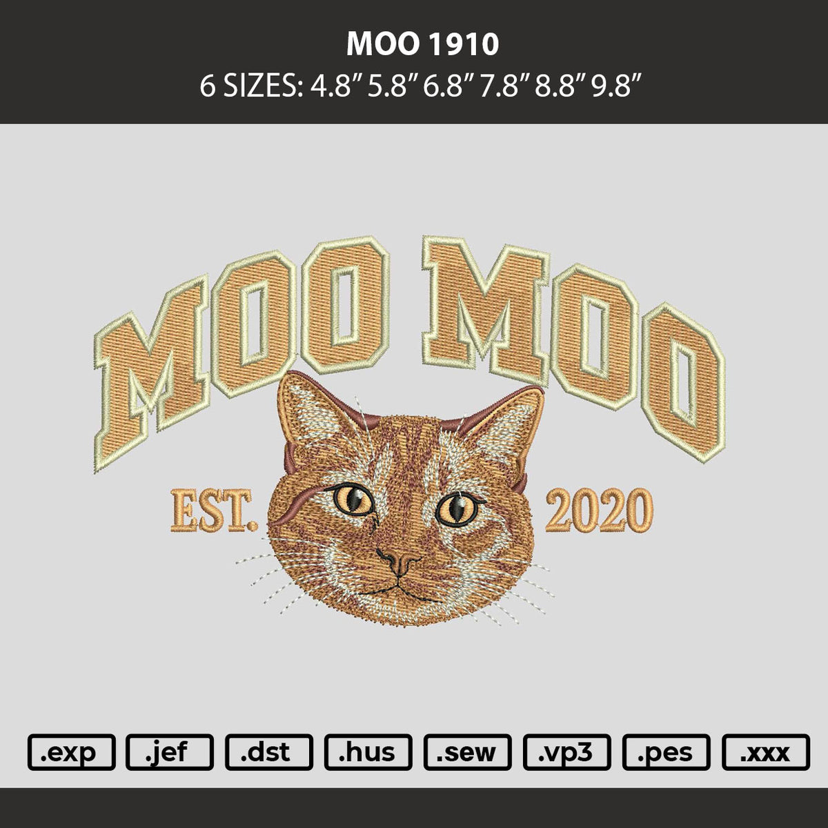 Moo Text Embroidery Machine Design File 6 sizes