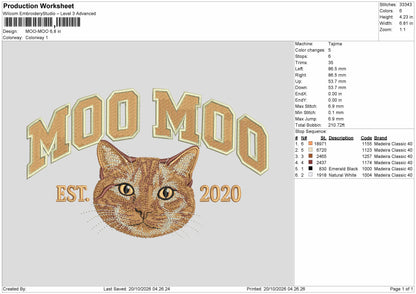 Moo Text Embroidery Machine Design File 6 sizes