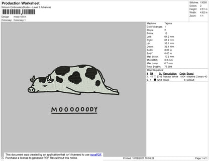 Moody Embroidery File 4 size