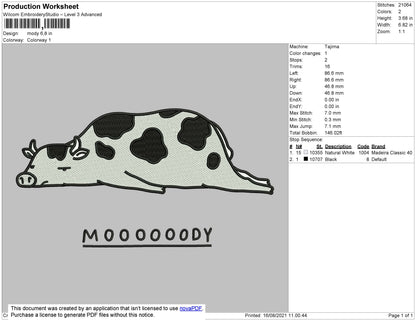 Moody Embroidery File 4 size