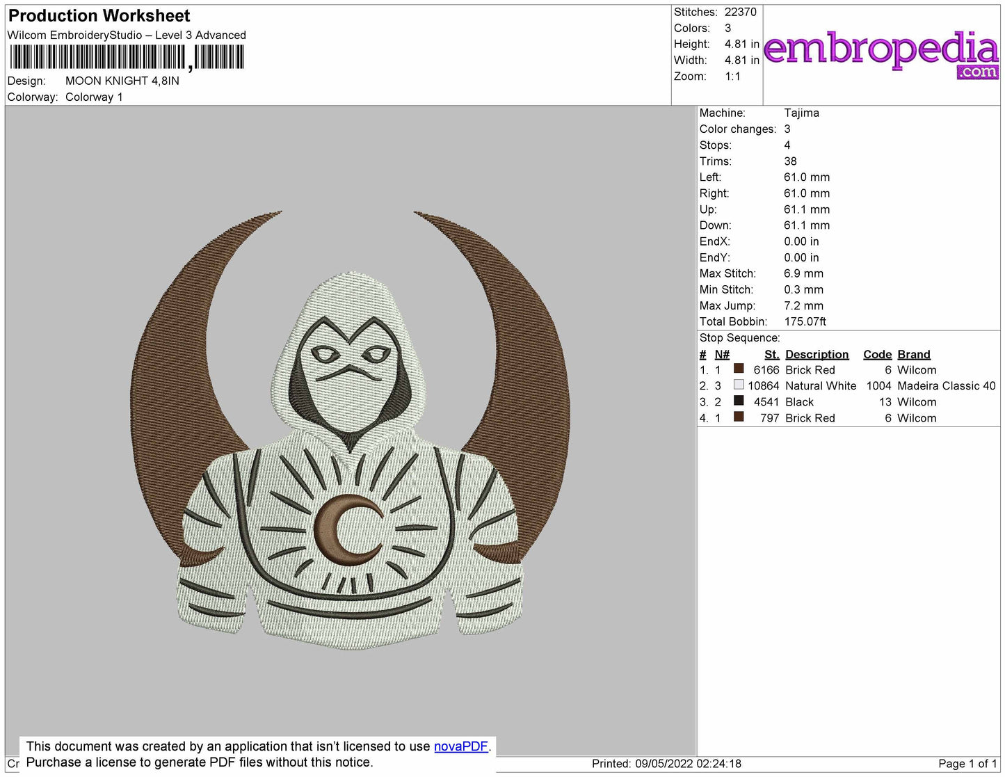 Moon Knight Embroidery File 4 size