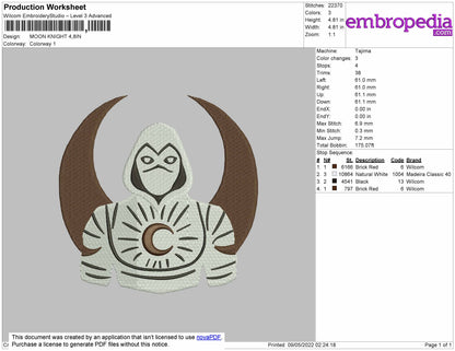 Moon Knight Embroidery File 4 size