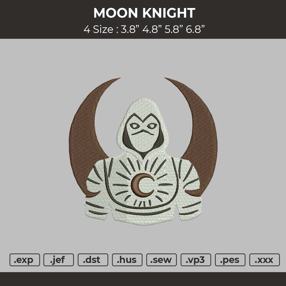 Moon Knight Embroidery File 4 size