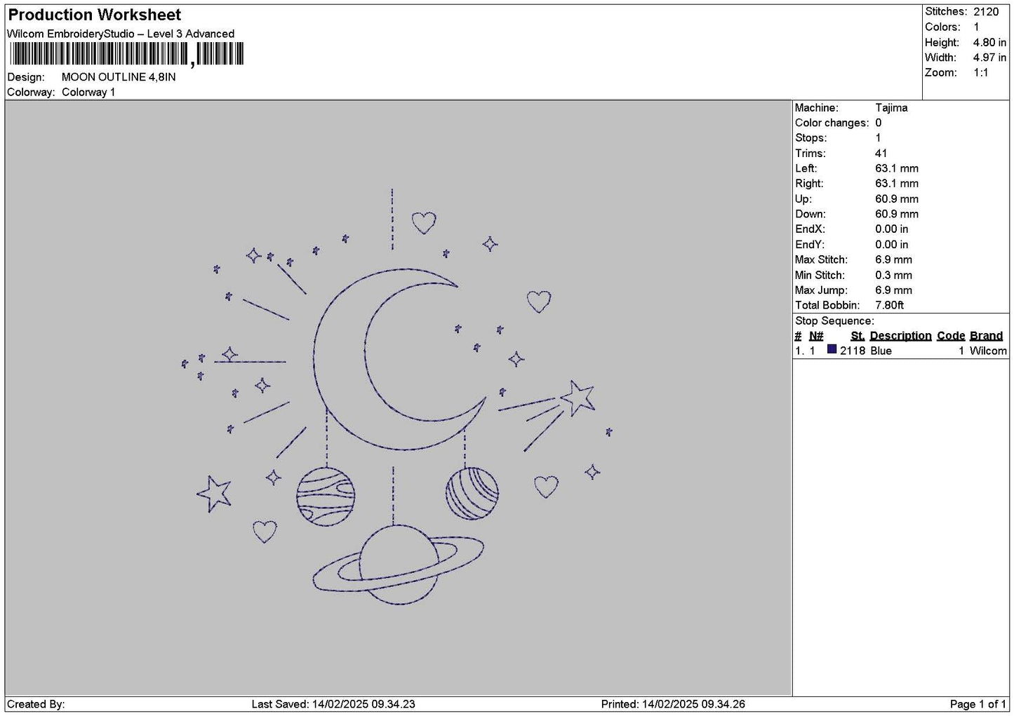 Moon Outline Embroidery File 6 sizes