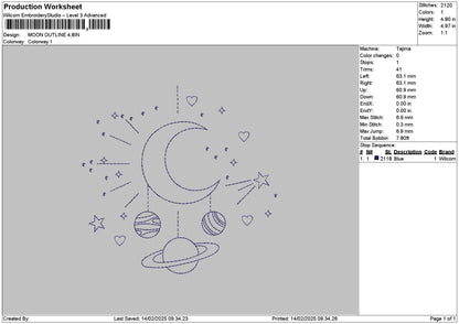 Moon Outline Embroidery File 6 sizes