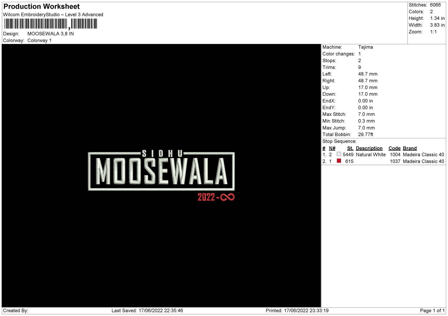 Moosewala 2022 Embroidery File 4 size