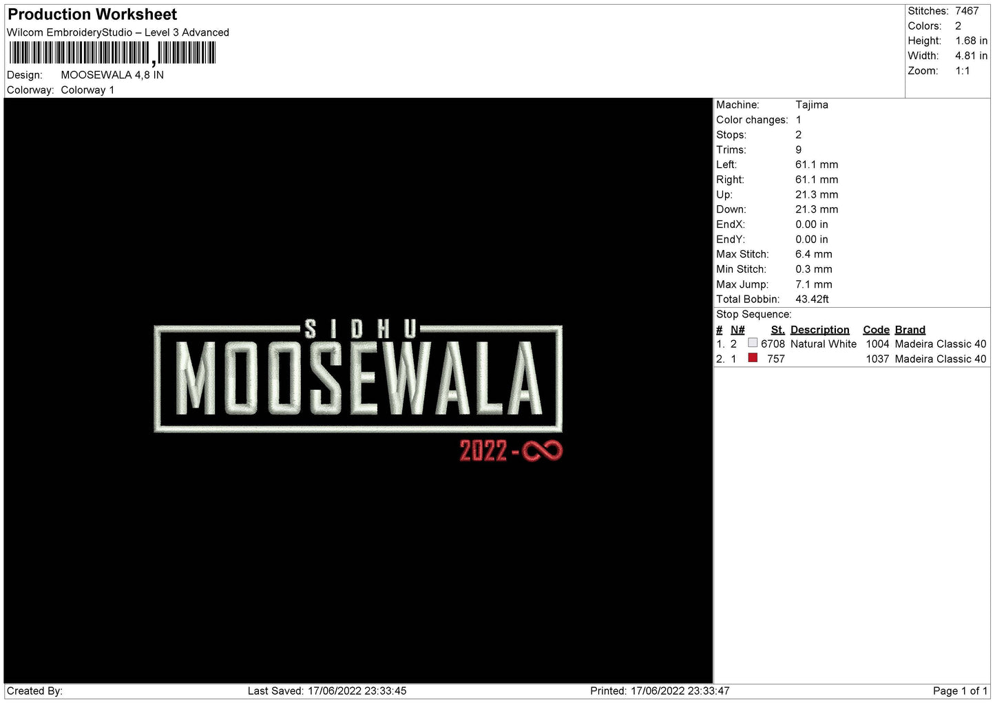 Moosewala 2022 Embroidery File 4 size