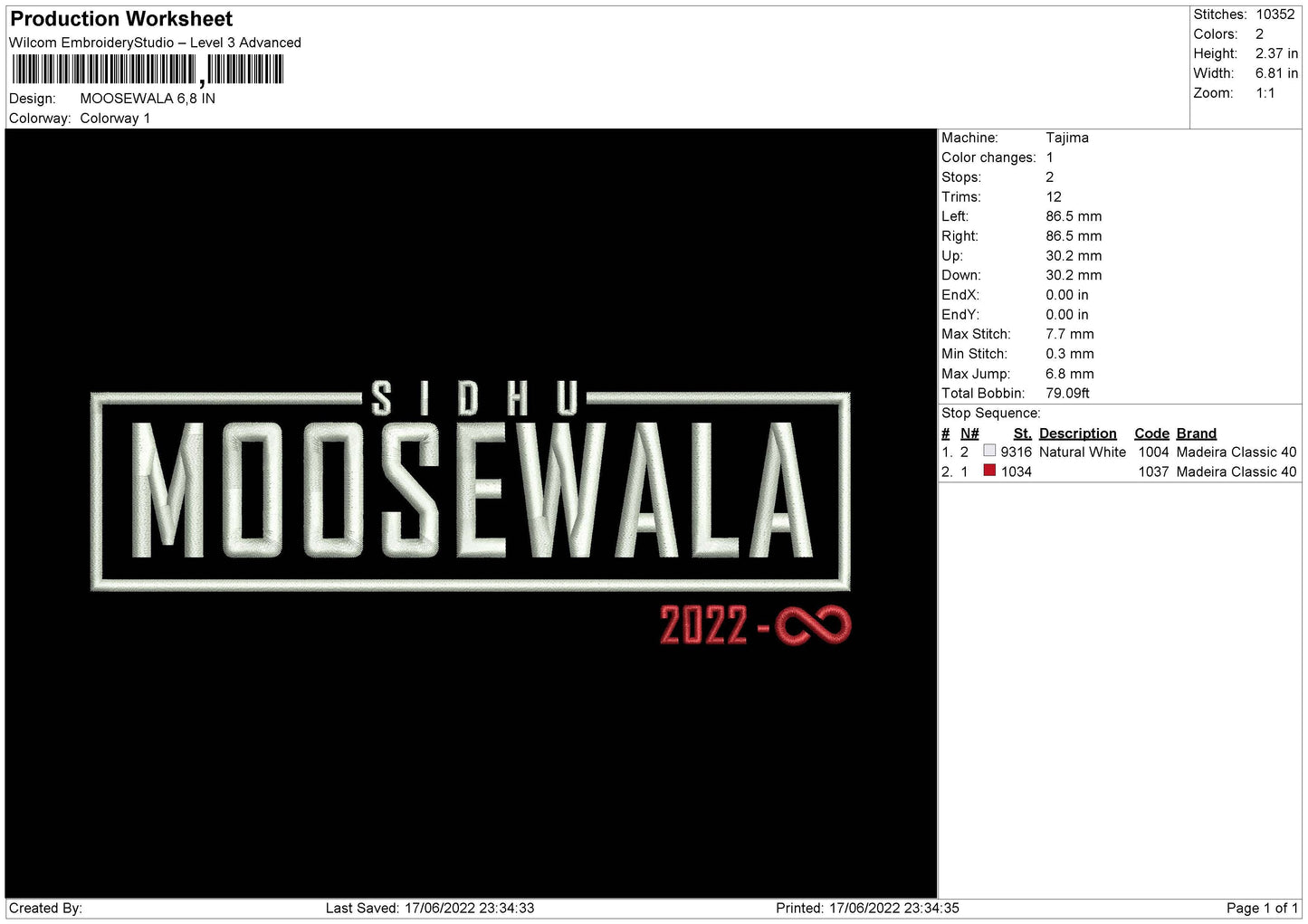 Moosewala 2022 Embroidery File 4 size