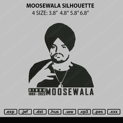 Moosewala Silhouette Embroidery File 4 size