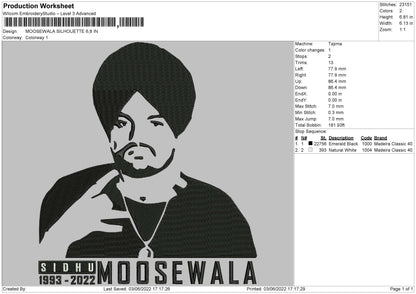 Moosewala Silhouette Embroidery File 4 size