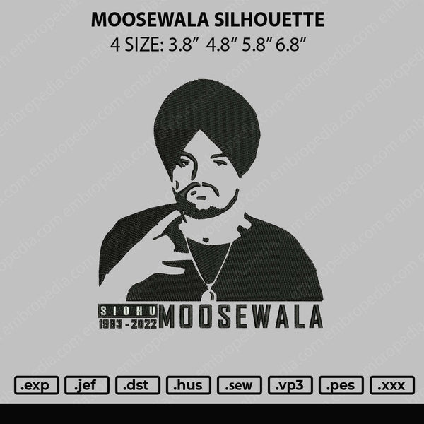 Moosewala Silhouette Embroidery File 4 size