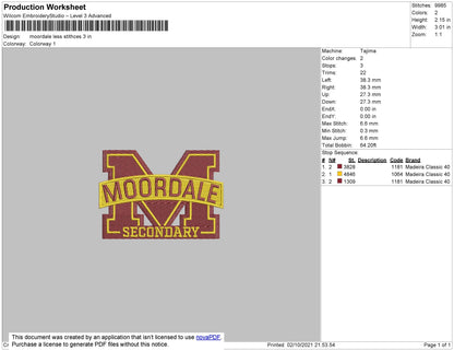 Moordale Less Stitches Embroidery File 4 size