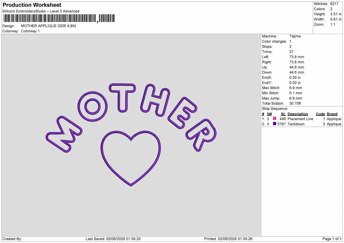 Mothertext Applique Embroidery Machine Design 6 sizes