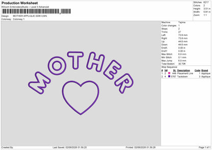 Mothertext Applique Embroidery Machine Design 6 sizes