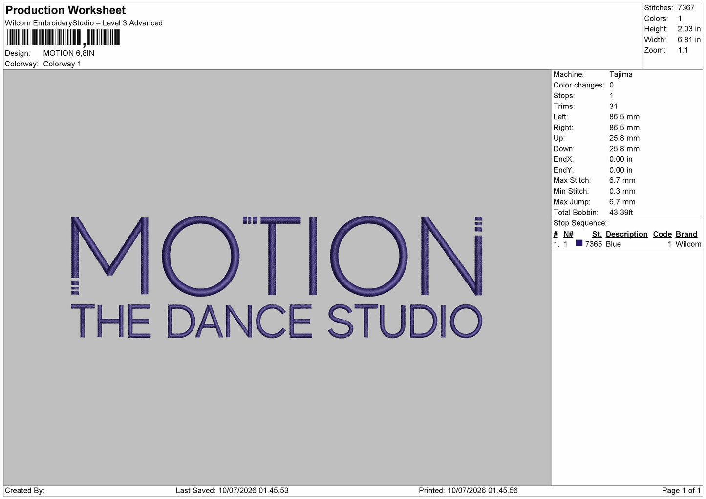 Motiontext Embroidery Machine Design File 6 sizes