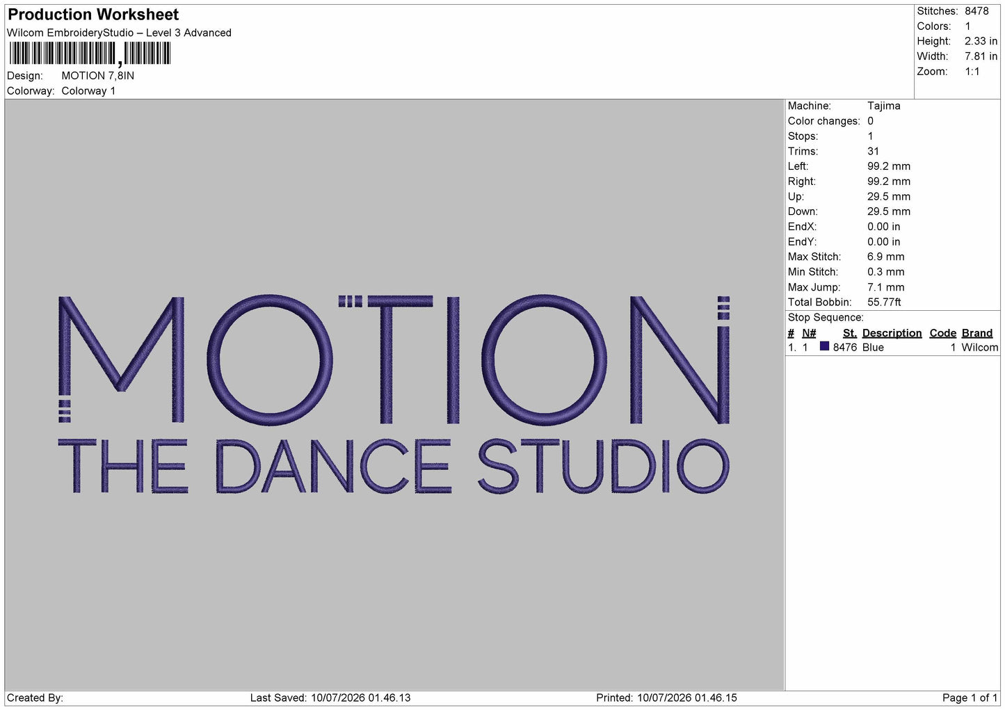 Motiontext Embroidery Machine Design File 6 sizes