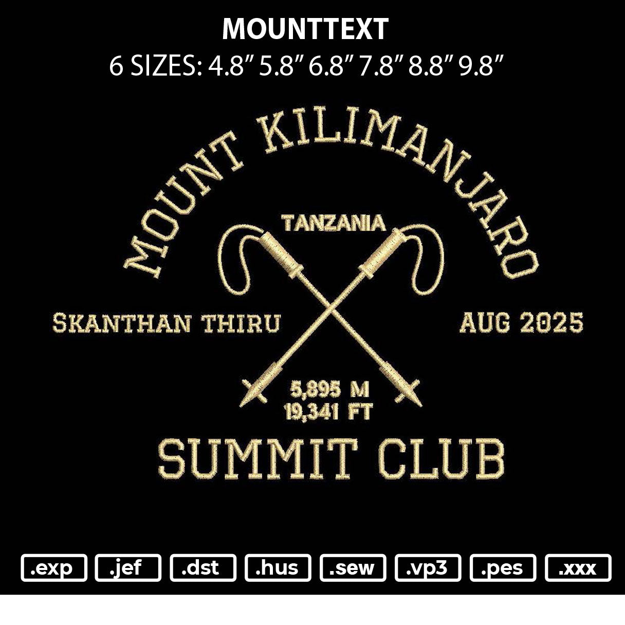 Mounttext Embroidery File 6 sizes