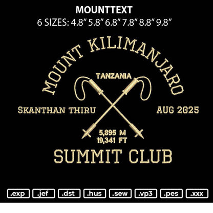 Mounttext Embroidery File 6 sizes