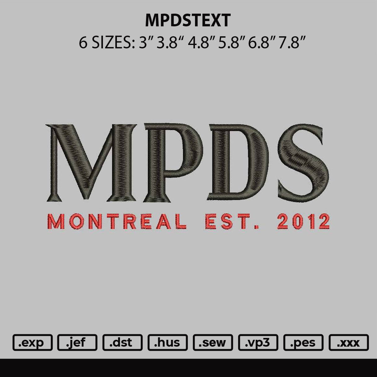 Mpdstext Embroidery File 6 sizes