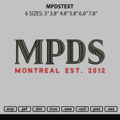 Mpdstext Embroidery File 6 sizes