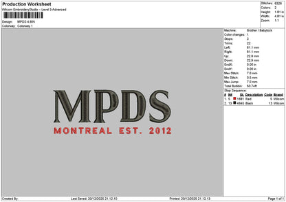 Mpdstext Embroidery File 6 sizes