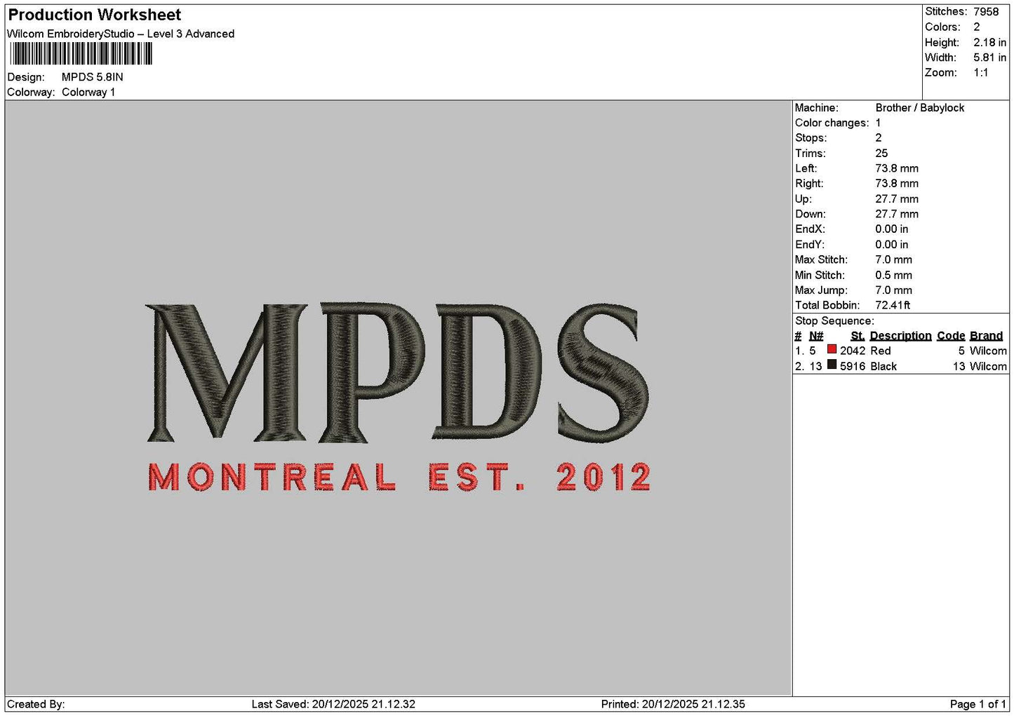 Mpdstext Embroidery File 6 sizes