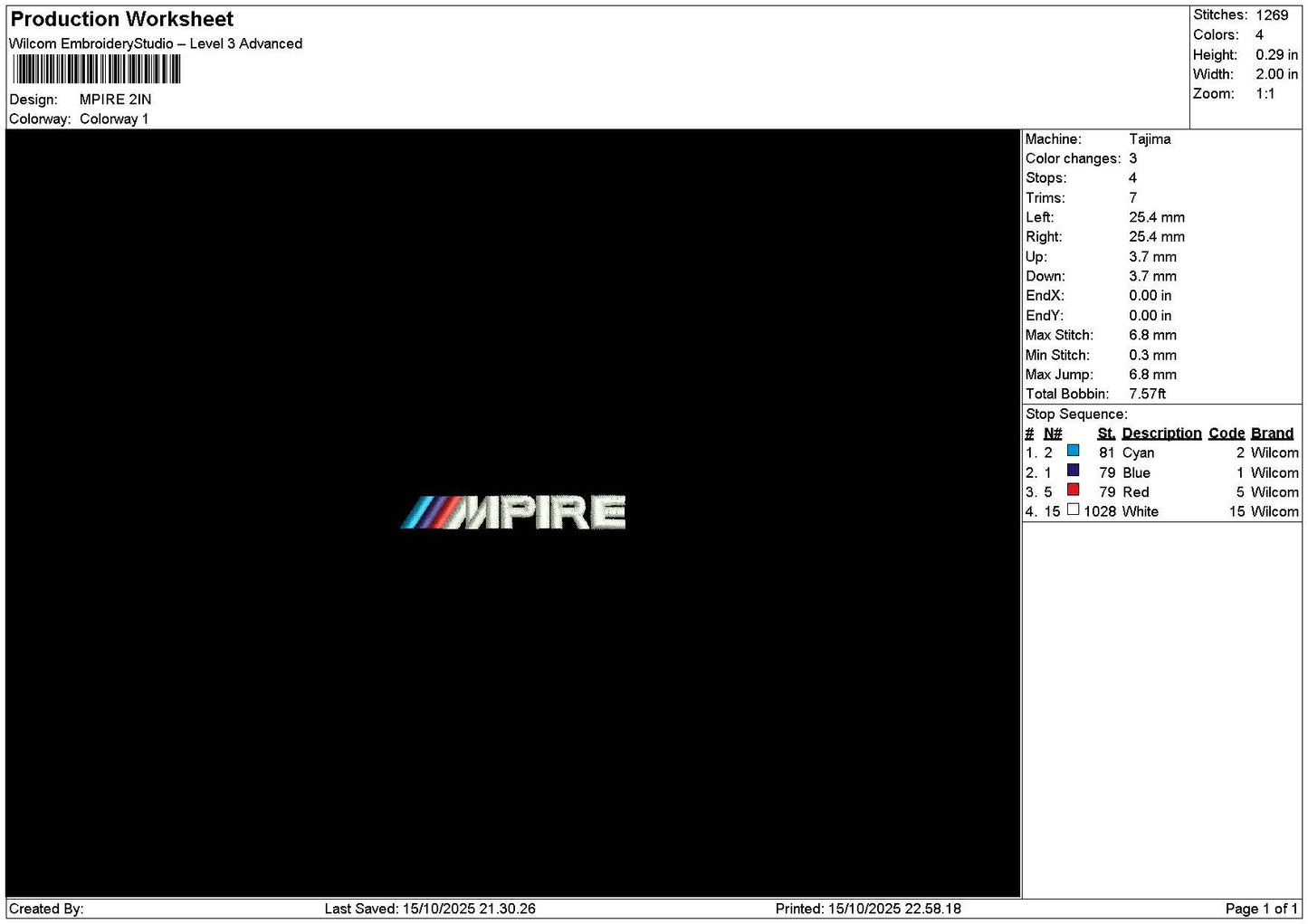 Mpiretext Embroidery File 6 sizes