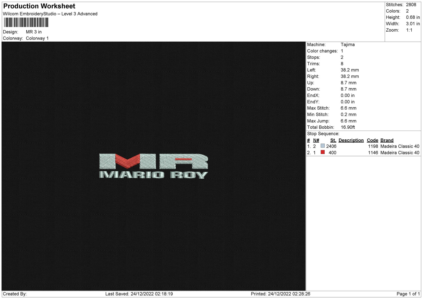 Mr Embroidery File 6 sizes