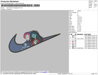 Marceline & Bubblegum Swoosh Embroidery File 4 size