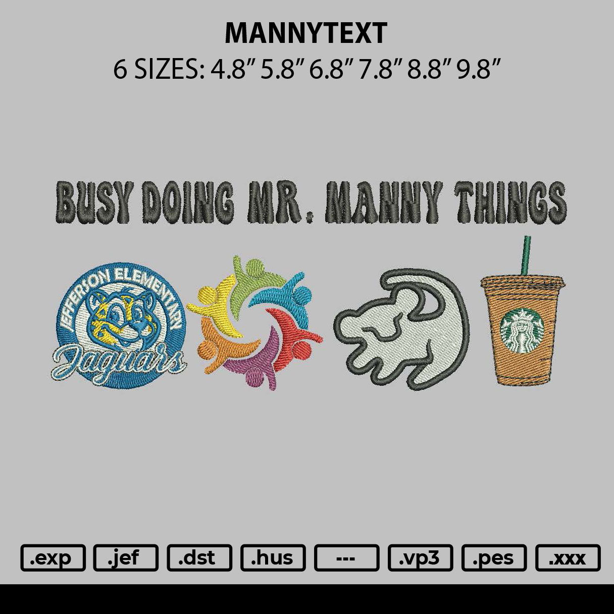 Mannytext Embroidery File 6 sizes