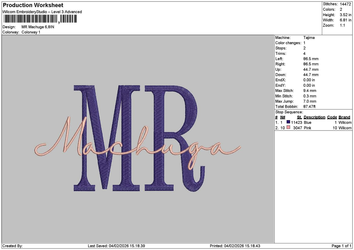 Machugatext 02 Embroidery File 6 sizes