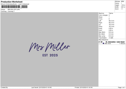 Millertext Embroidery FIle 6 sizes