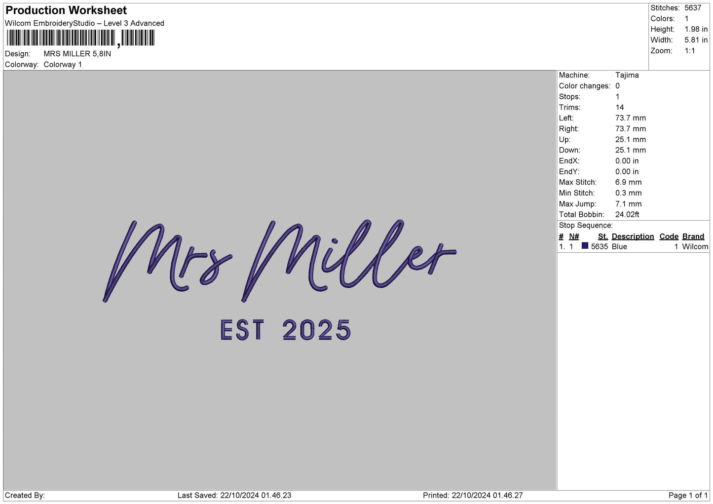 Millertext Embroidery FIle 6 sizes