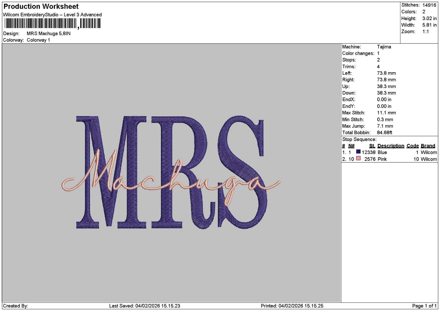 Machugatext 01 Embroidery File 6 sizes