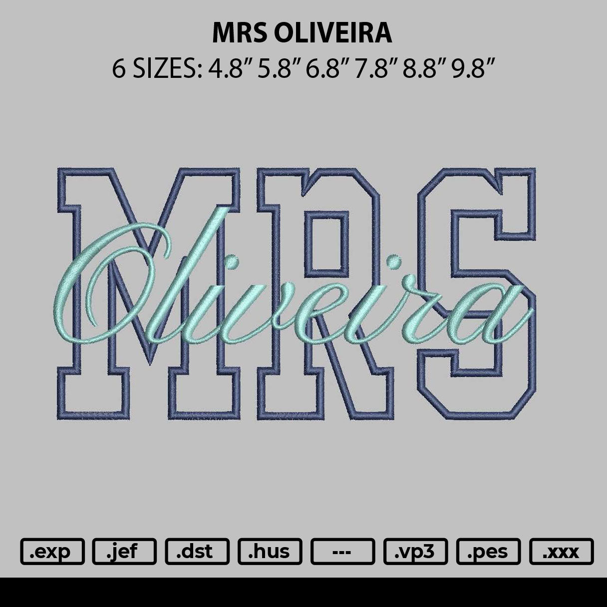 Mrs Oliveira Embroidery Machine Design File 6 sizes