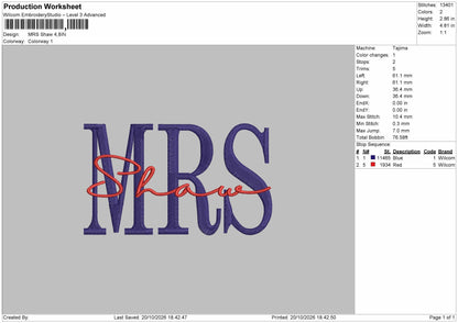 Shaw Text 02 Embroidery Machine Design File 6 sizes