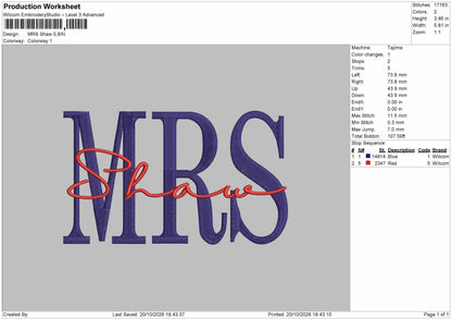 Shaw Text 02 Embroidery Machine Design File 6 sizes
