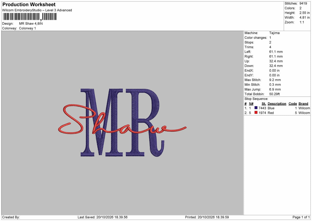 Shaw Text 01 Embroidery Machine Design File 6 sizes