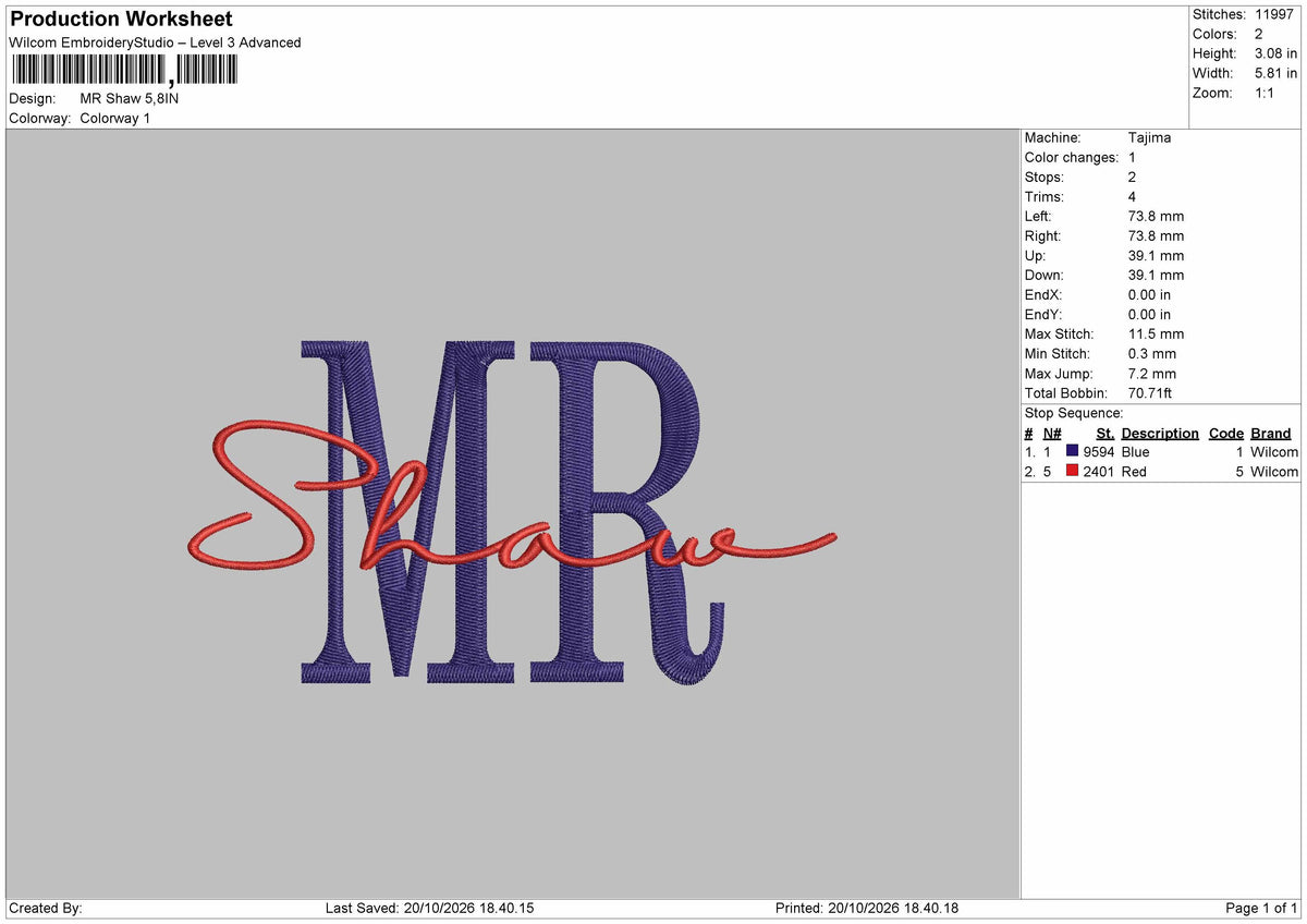 Shaw Text 01 Embroidery Machine Design File 6 sizes