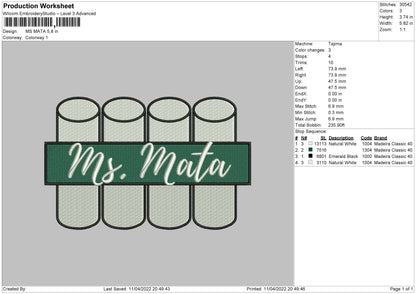 MS Mata Embroidery File 4 size