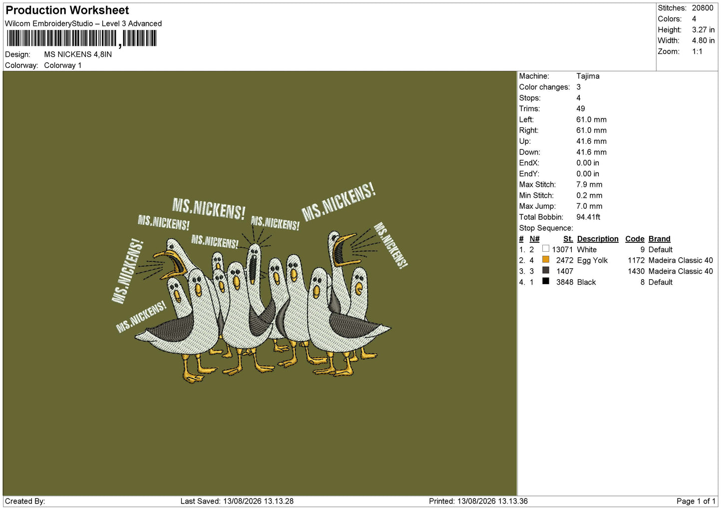 MS. NICKENS Embroidery Machine Design File 6 sizes