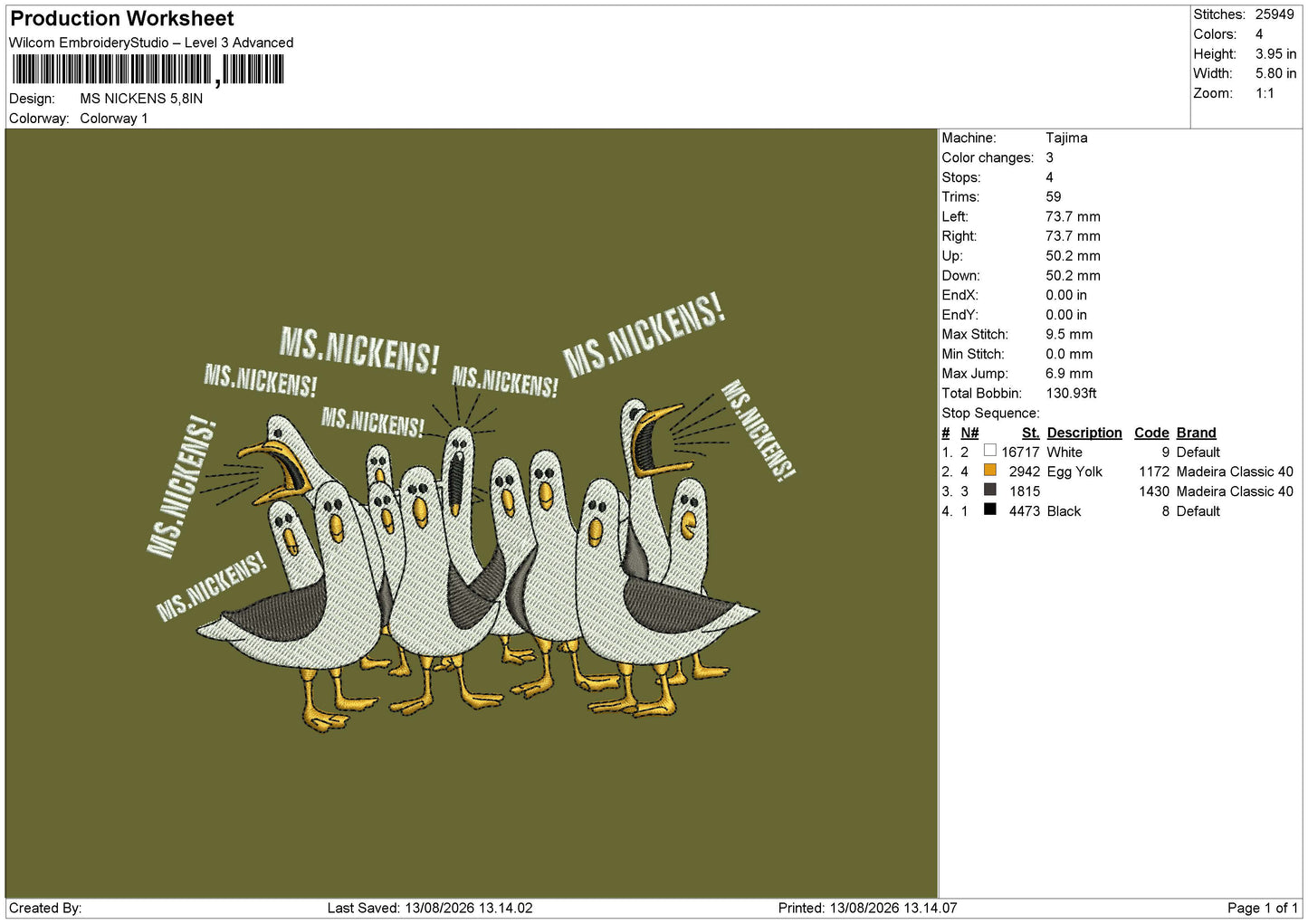 MS. NICKENS Embroidery Machine Design File 6 sizes