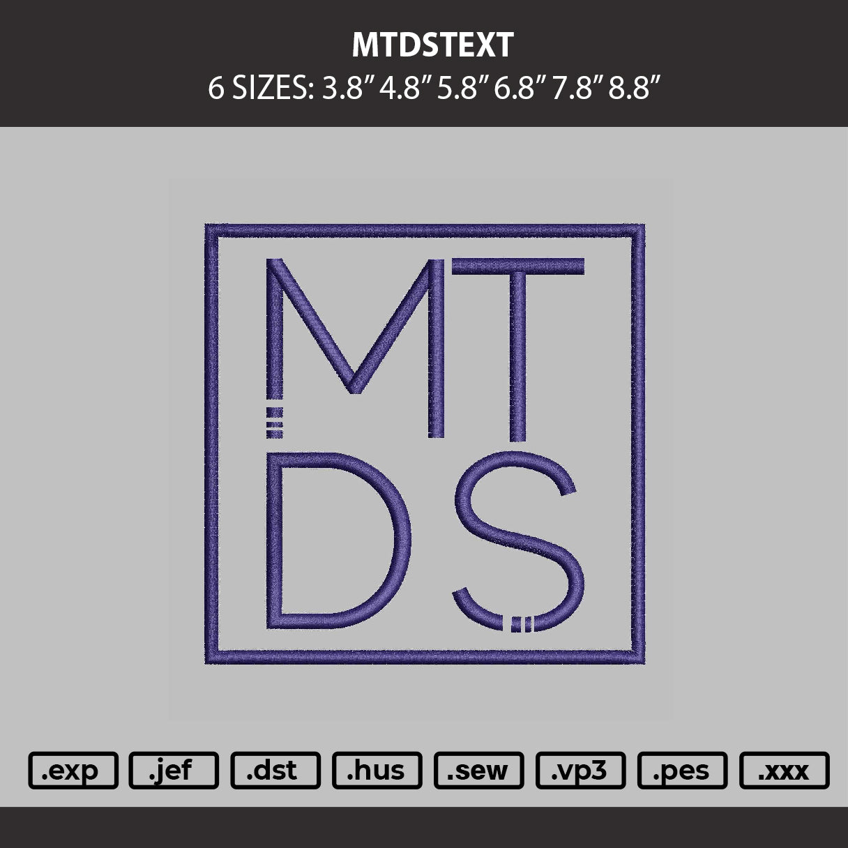Mtdstext Embroidery Machine Design File 6 sizes