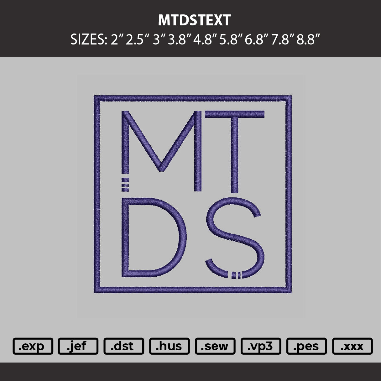 Mtdstext Embroidery Machine Design File 6 sizes