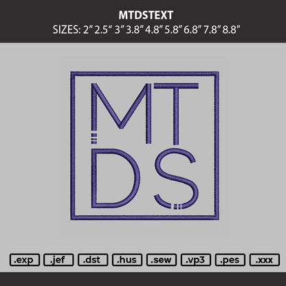 Mtdstext Embroidery Machine Design File 6 sizes
