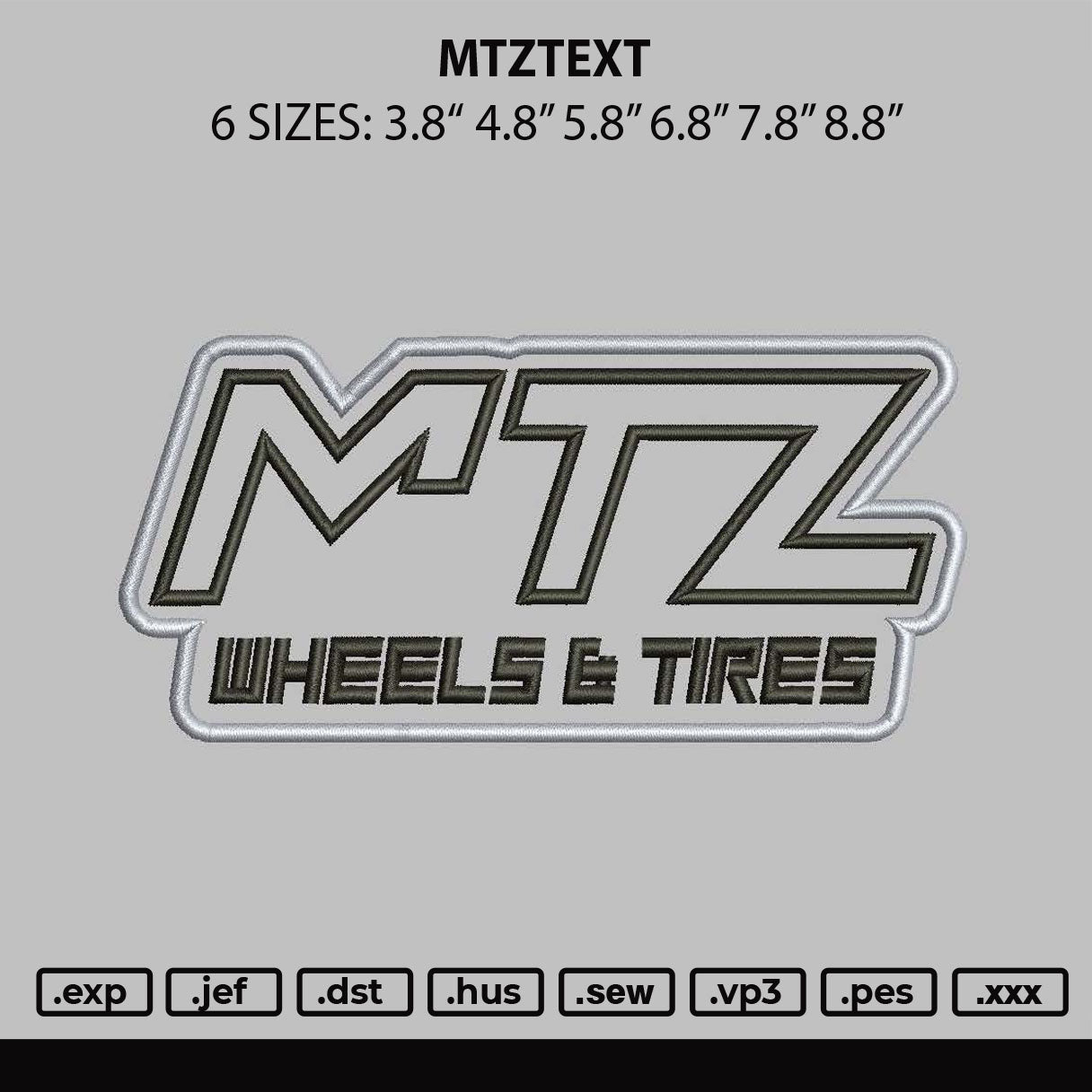 Mtztext Embroidery File 6 sizes