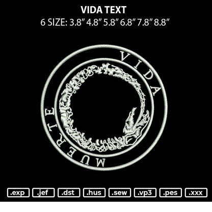 Vida Text Embroidery File 6 sizes
