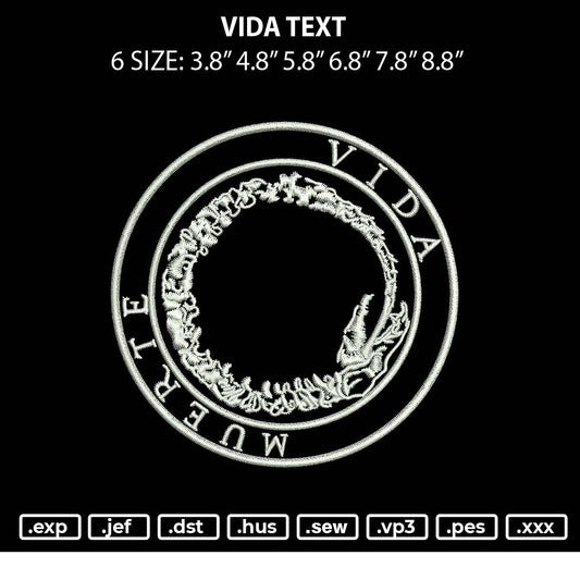 Vida Text Embroidery File 6 sizes